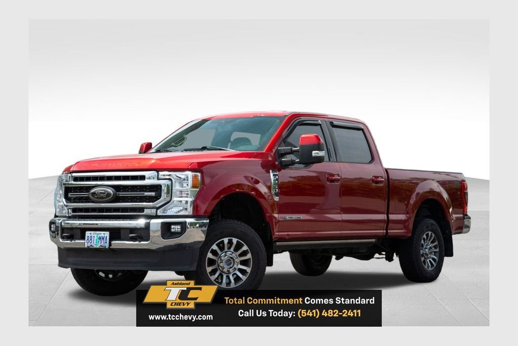 2020 Ford F-250 LARIAT in Red — front three-quarter view