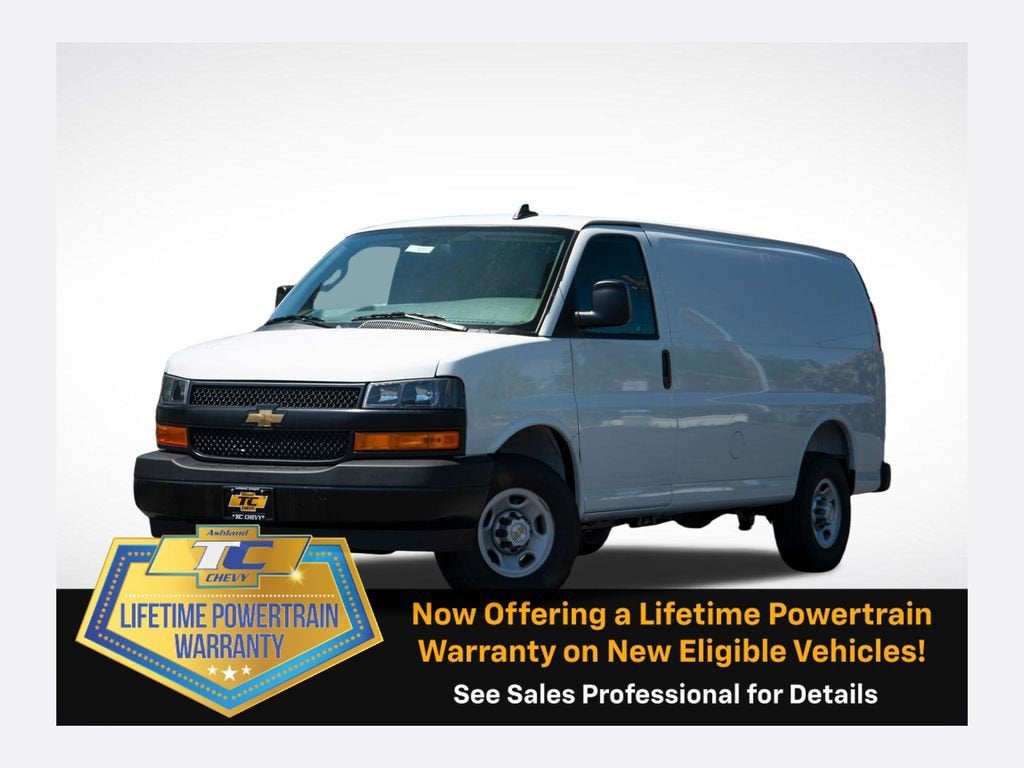 2025 Chevrolet Express Cargo WT in Summit White — front three-quarter view