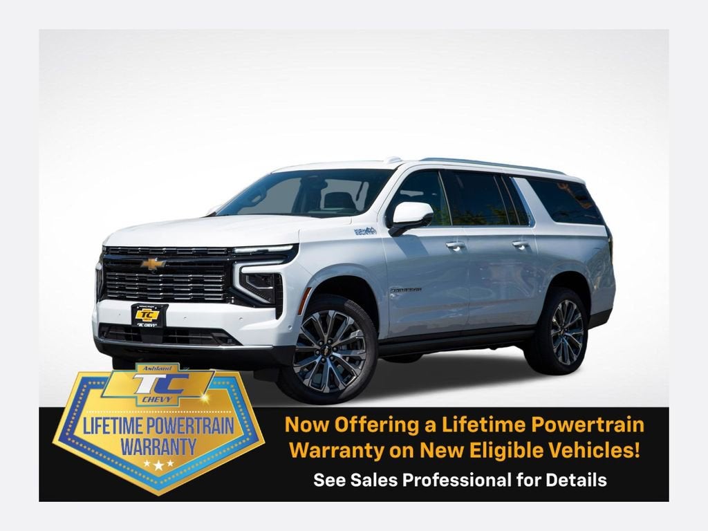2026 Chevrolet Suburban High Country in Polar White Tricoat — front three-quarter view